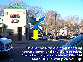 5riteaid Seton Hall Shuttle virutal tour highlights local shop in town of south orange (Riteaid is pictured).
