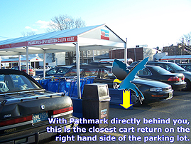 6pathmark Seton Hall Shuttle virtual tour stop. Image highlights pathmark parking lot.