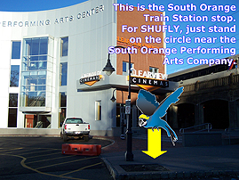 8sotrainstation Seton Hall Shuttle virtual tour stop. Image highlights south orange train station stop. The stop is in the circle near the SOPAC.