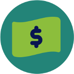 Basic Needs: Financial Security Icon of a bill with a dollar sign on it.