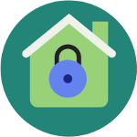 Basic Needs: Housing icon Icon of a house and a lock inside.