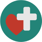 Basic Needs: Mind Body Health Icon of a heart and a plus sign.