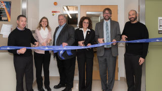 ChemLabRibbonCuttingx320 Celebrating the dedication of the new multi-purpose collaborative suite of laboratories in McNulty Hall 116.