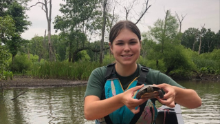 Eva Stumpf 320x180 Eva Stumpf conducting fieldwork at the Lord Sterling Environmental Education Center