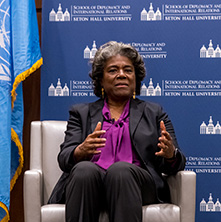 Linda Thomas-Greenfield 222x222 Photo of Linda Thomas-Greenfield, United States Ambassador to the United Nations, at the World Leaders Forum speaker series.