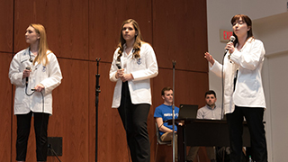 Pirates-Pitch-College-of-Nursingx320 College of Nursing freshman, Allison Lamoureux, Katie Mazzarelli, and Anne Marie Ryan at Pirates Pitch
