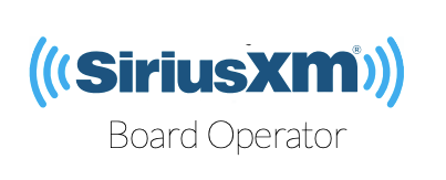 Sirius XM logo Logo for Sirius XM with soundwaves on each side with the words "Board Operator" listed below.