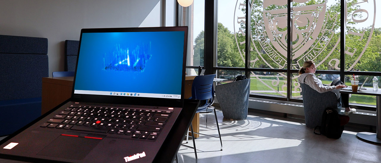 Artificial Intelligence at Seton Hall Computer with AI on the Laptop in the University Center