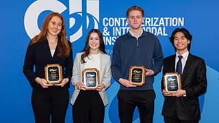 Undergraduate and graduate students in the Stillman School of Business were recognized for their hard work in the area of supply chain management. From left to right: Emily O’Donovan, Grace Ferguson, Mikkel Lejbowicz and Christian Hui.