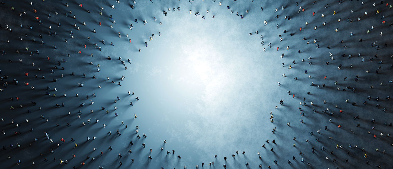 Converging on Leadership A photo showing people converging to a central point.