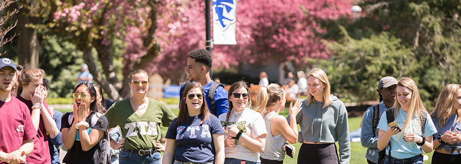 Members of the greek community on campus on the University Green.