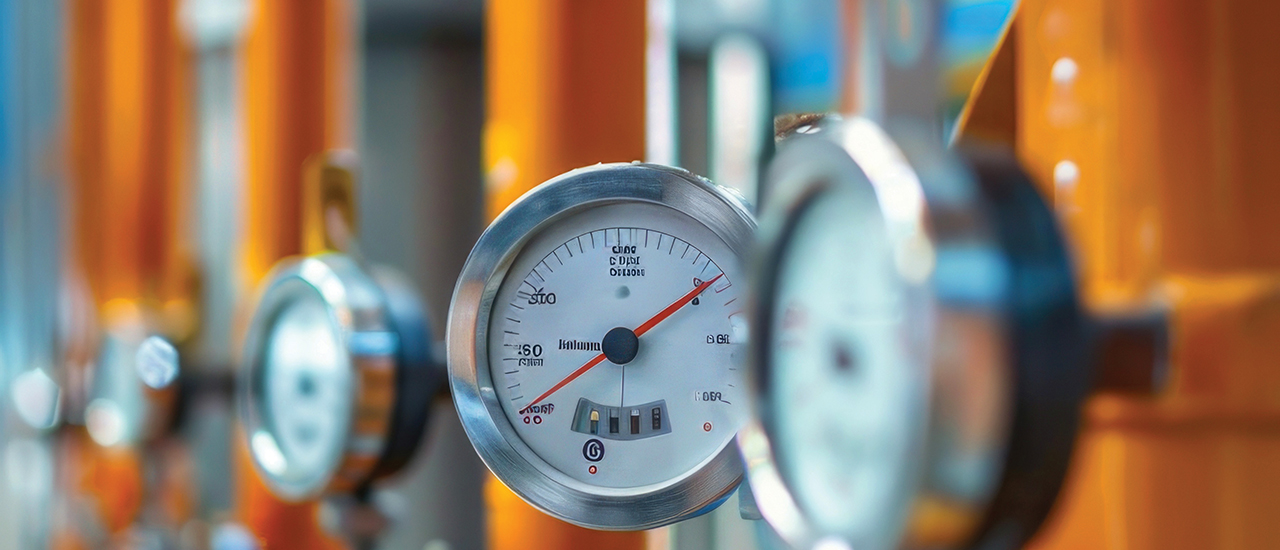 Gauging Value Meters on pipes in an industrial setting.