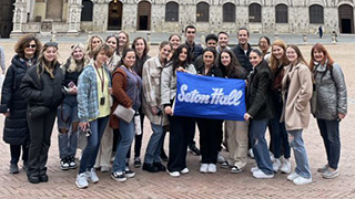 A group of Seton Hall students studying abroad. A group of Seton Hall students studying abroad.
