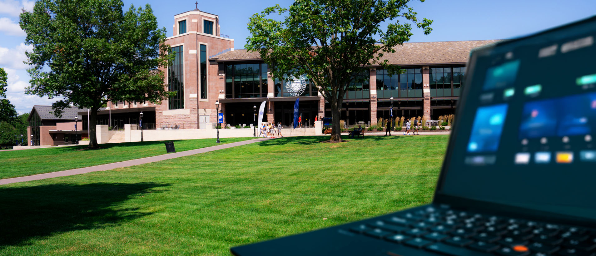 Laptop on campus green