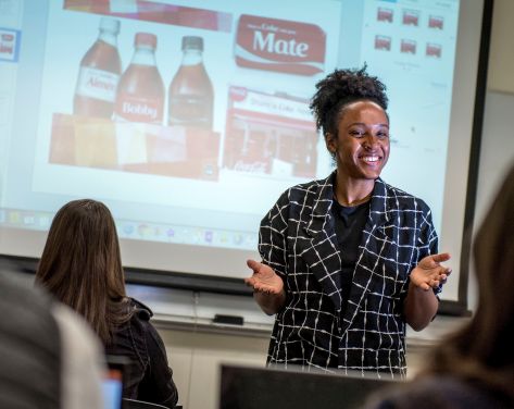 An image of Seton Hall student presenting