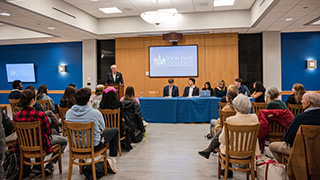 NJ Governor Phil Murphy addresses a political science class. NJ Governor Phil Murphy addresses a political science class.