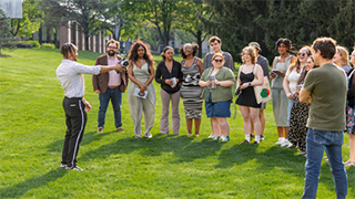Students gather outdoors