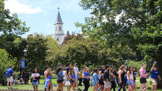 Students on campus during Pirate Adventure Students walking on campus during Pirate Adventure.