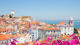 Lisbon, Portugal Coastline of Lisbon, Portgula with flowers.