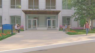 Walsh Library lower level new Seton Drive entrance