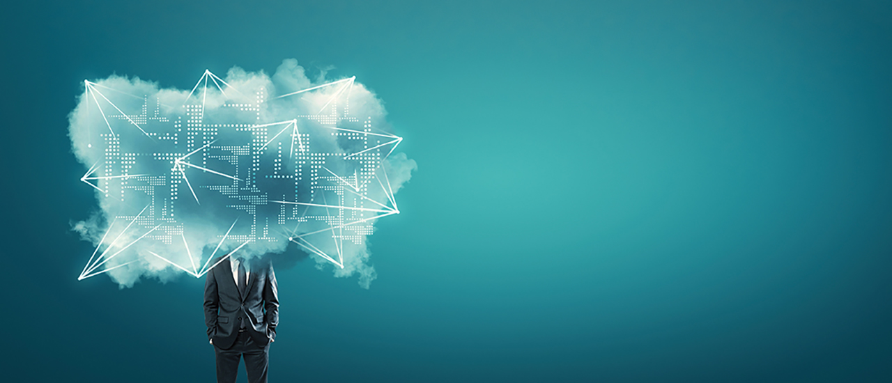 You and Your Digital Assistant A photo of a person with a graphic representing digital cloud in place of the head.